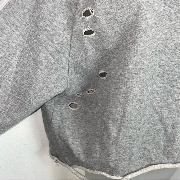 Generation Love grey distressed V neck sweatshirt with white varsity stripes - Picture 3 of 7